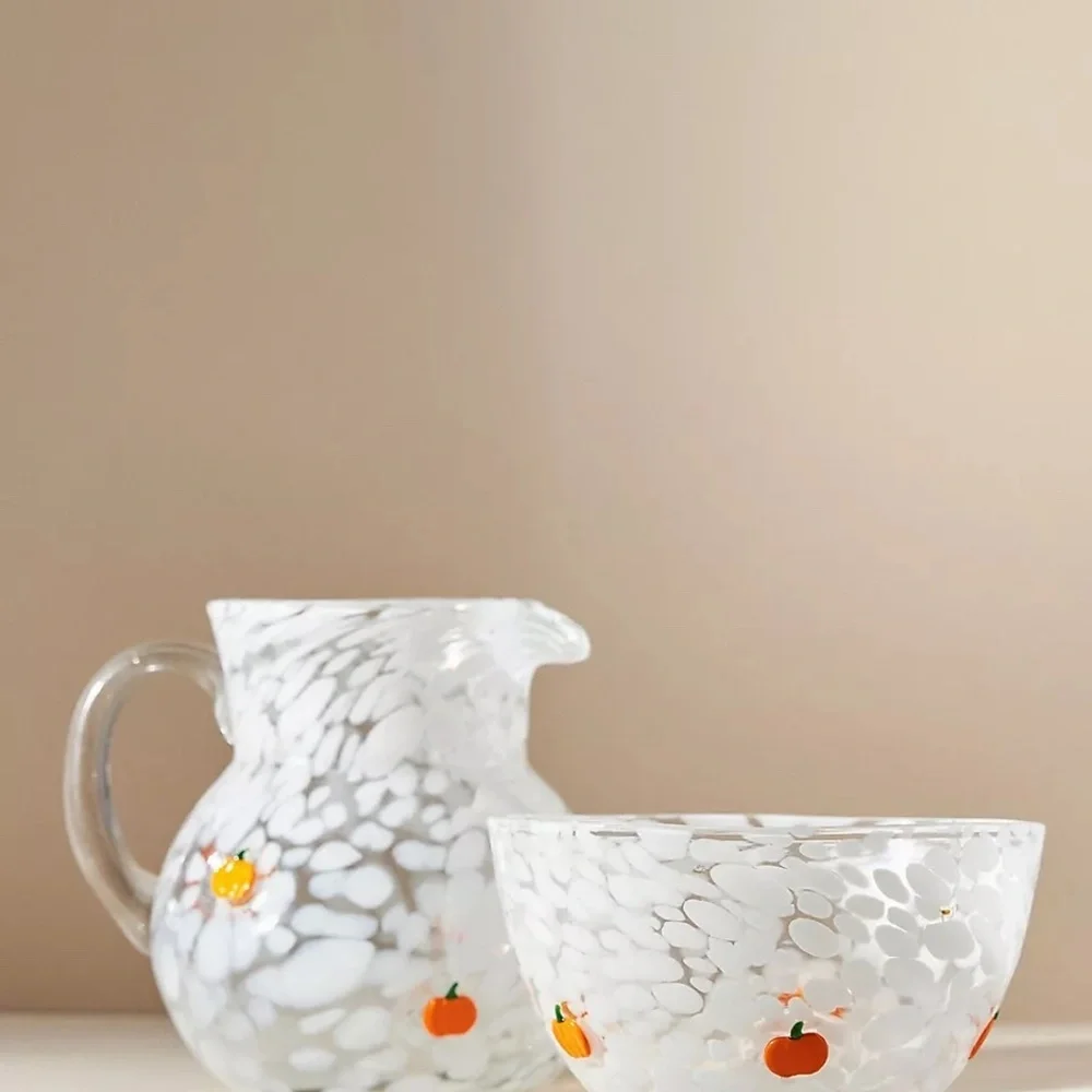 Anthropologie Mystic Pressed Bead Pitcher Icon Glass Halloween Pumpkin NEW - Picture 3 of 4